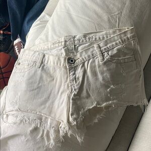 Abercrombie & Fitch Cream Distressed Jean Shorts